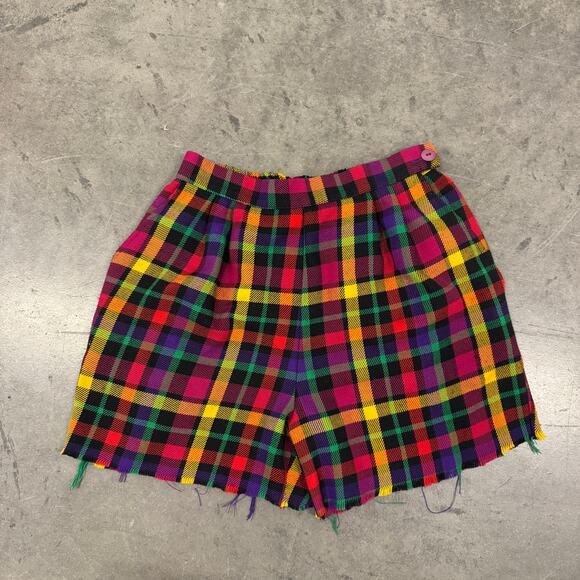 Vintage Y2k Plaid Multicolor Made In Usa Cutoff Sweat Shorts Small - Picture 1 of 5